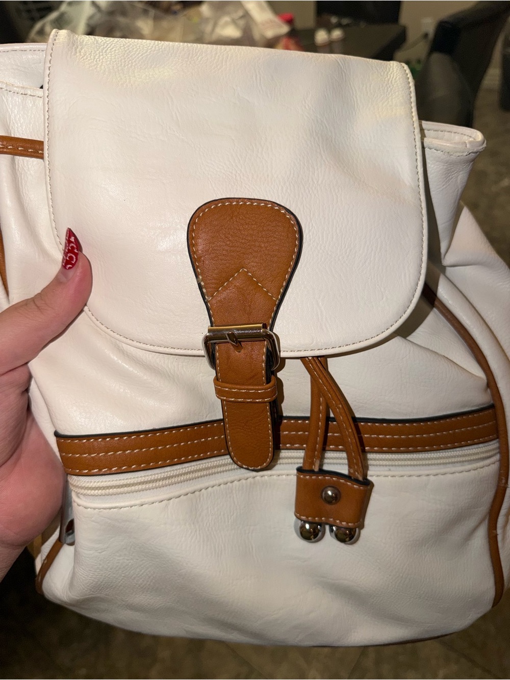 Women’s White and Tan Backpack Purse - Classic Two-Tone Design
